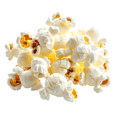 Lighted pile of fluffy, popped, white and yellow, delectable snack