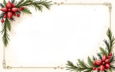 Christmas invitation card with hand drawn holiday elements. Festive mood, elegant vintage style frame design. Vector sketch illustration. High quality