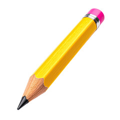 Short yellow pencil with pink eraser on dark background