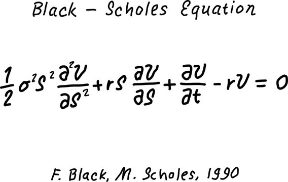 Handwritten Black-Scholes financial equation displayed in a clean mathematical layout. Ideal for education, finance, trading, investment analysis, economic research, and academic content.
