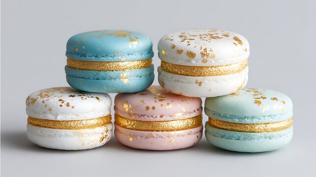 Pastel macarons decorated with gold dust luxury sweets