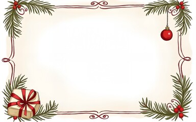 Christmas invitation card with hand drawn holiday elements. Festive mood, elegant vintage style frame design. Vector sketch illustration. High quality
