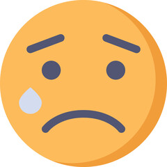 Sad Yellow Face Icon With A Tear Drop And Frowning Mouth Expressing Sadness And Disappointment On A Transparent Background