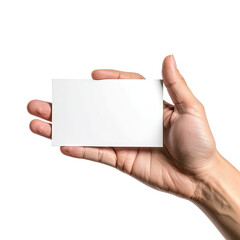 Hand holds blank card against a black background. Simple design