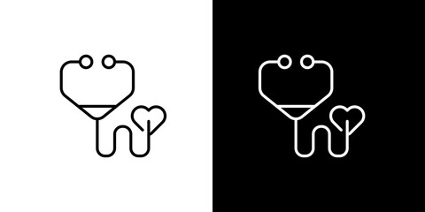 Medical diagnostic stethoscope forming a heart symbol. Thin line vector icon representing cardiology, healthcare, and wellness care concept