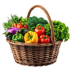 Basket overflowing with colorful, fresh, organic vegetables