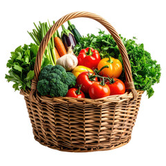 Wicker basket filled with colorful, fresh vegetables