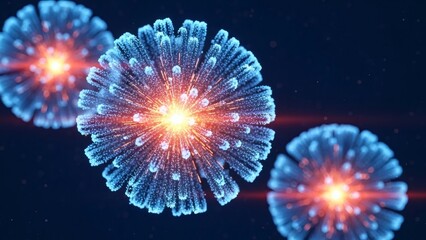 Glowing Blue Viral Structures Digital Rendering on Dark Backdrop.