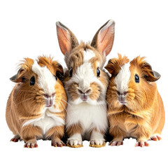 Fototapeta premium Bunny, Guinea pigs together. Small animal friends, posing