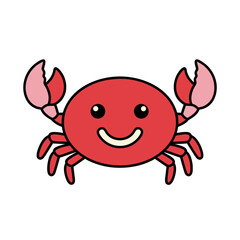 Cute Red Crab With Pink Claws And A Happy Smile Flat Vector Art Style Sticker With Black Background Simple Clean Design