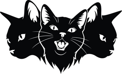 Obraz premium Black cats screaming illustration isolated on white background