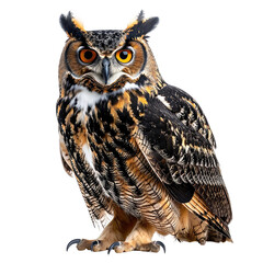 Majestic owl with striking amber eyes and intricate feather patterns