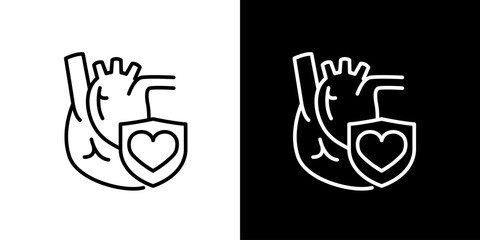 Heart health icon Medical symbol of cardiac protection, shield, and healthy lifestyle