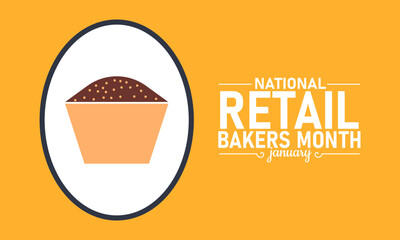 National Retail Bakers Month Poster Banner and Background Design Template Featuring Fresh Bread Pastry Bakery Icons for Culinary Celebration Baking Industry Appreciation and Food Business Theme