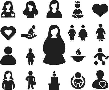 Motherhood silhouette icons bundle 6x5 vector illustrations for versatile design applications