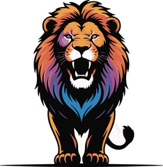  Powerful male lion vector illustration with majestic mane roaring showcasing strength and wild nature.