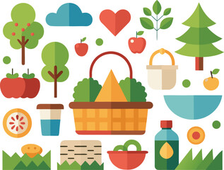 Vector illustration family picnic icons bundle scalable eps graphic elements