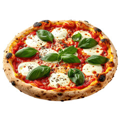Pizza with basil, tomato sauce and mozzarella on crispy dough