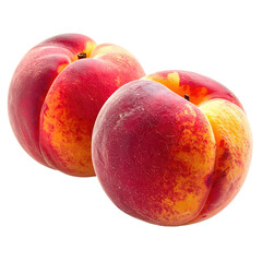 Two fuzzy peaches display bright colors on a solid background