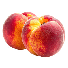 Two ripe peaches against a solid background