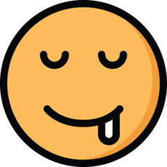 Orange Smiley Face Icon with Closed Eyes and Drooling Tongue on Transparent Background Representing Boredom or Sleepiness
