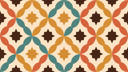 Retro geometric seamless pattern with quatrefoil and star motif