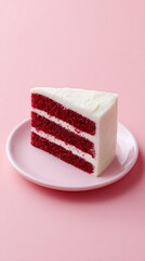 Red velvet cake slice decorated with cream cheese frosting