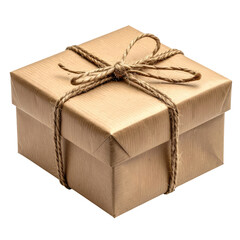 Gift box wrapped in brown paper with twine tied on top in a simple knot