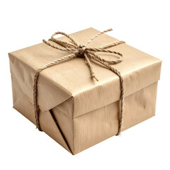 Wrapped gift Brown paper package tied with rustic twine