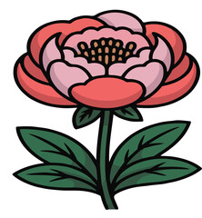 Beautiful red rose vector illustration with green leaves and delicate petals for design
