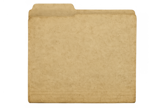 Old paper folder texture with vintage style, presenting a classic aging document file for archive organization, transparent background