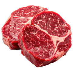 Two raw, marbled beef steaks, ready for cooking and serving