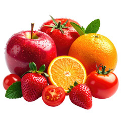 Fresh fruit and tomatoes, vibrant colors, healthy ingredients, close up