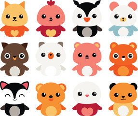 Cute animal couple icons vector bundle for adorable graphics and illustrations