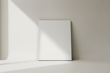 Fototapeta premium Blank white canvas leaning on wall with natural light and shadow