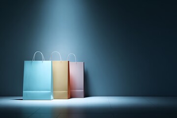 Shopping bags stacked against dark glowing backdrop