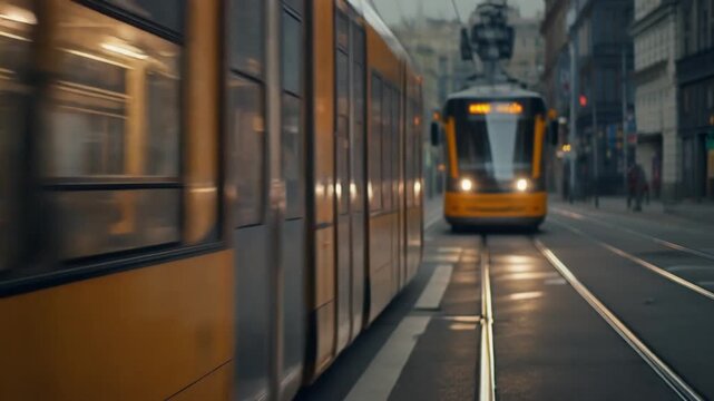 Trams in Motion A Dynamic Urban Commute. Capturing the essence of city transport and transit