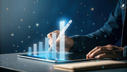 Digital Data Growth Analytics on Tablet with Stylus