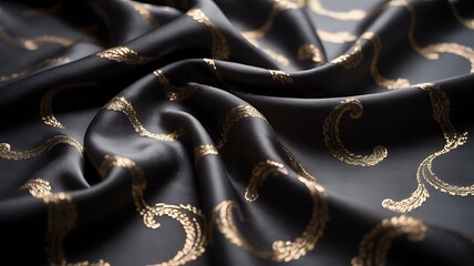 Elegant gold pattern on draped dark textile. Vector