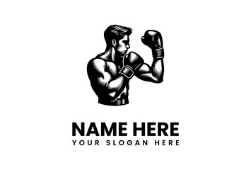 Vector illustration of a powerful boxer in a fighting stance, a sports mascot logo design for a gym. 202