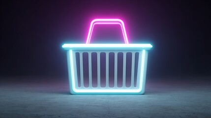 Shopping basket neon glowing design futuristic feel