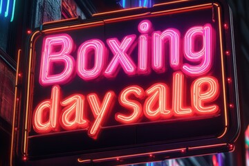Boxing Day Sale Neon Sign Board for Advertising.