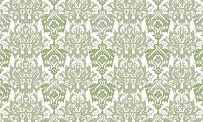 Seamless Royal Victorian Pattern, Luxury Olive Green Damask Background for Wedding Invitation
