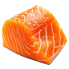 Orange fish fillet. Shiny, fat marbling. Square. Vivid & fresh