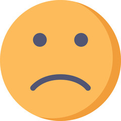 Sad Orange Face Emoji With Dark Blue Eyes and Curved Mouth Expressing Unhappiness Against Transparent Background