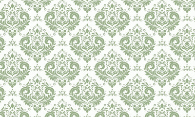 Seamless Vintage Royal Damask Pattern, Elegant Olive Green Floral Ornament Background