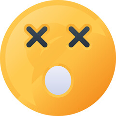 Yellow Round Face Emoji With X Eyes And Open Mouth Symbolizing Exhaustion Or Shock Isolated On White Background