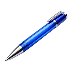 Elegant, blue ballpoint pen with a silver clip on a black background