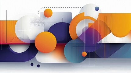 An abstract composition featuring various geometric shapes in vibrant colors, creating a modern and dynamic visual.