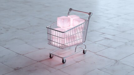 Shopping cart filled with glowing gifts on marble
